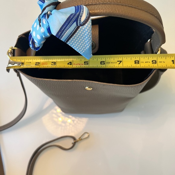 LEATHER and SUEDE CROSSBODY BAG NEUTRAL TAUPE - MADE IN ITALY NWOT - Picture 13 of 16